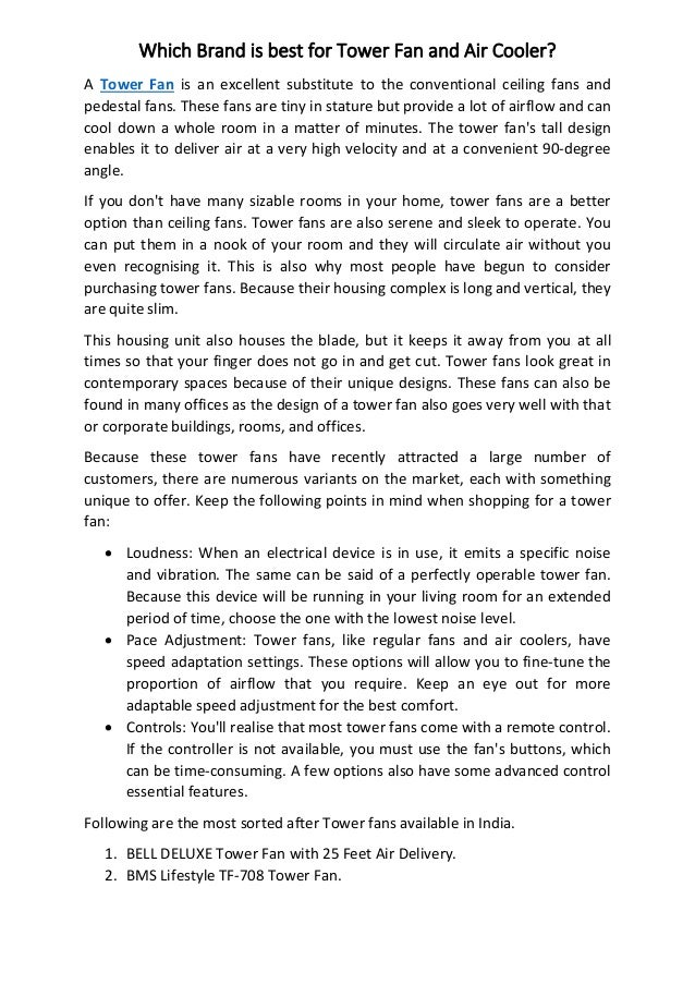 Which brand is best for tower fan and air cooler