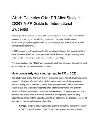 Which Countries Offer PR After Study in 2026 | Complete Guide for ...
