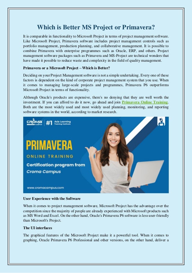 Which Is Better MS Project Or Primavera 