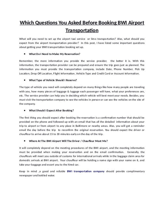 Which Questions You Asked Before Booking Bwi Airport Transportation