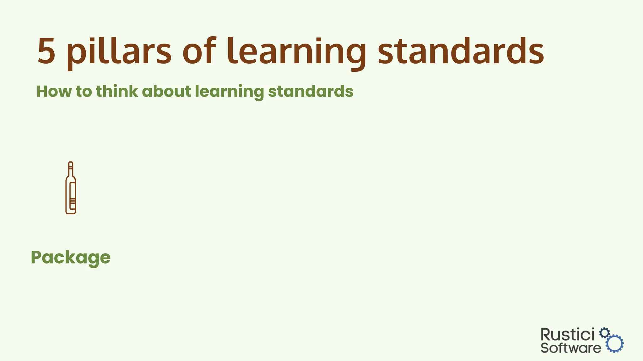 5 pillars of learning standards
How to think about learning standards
Package
 