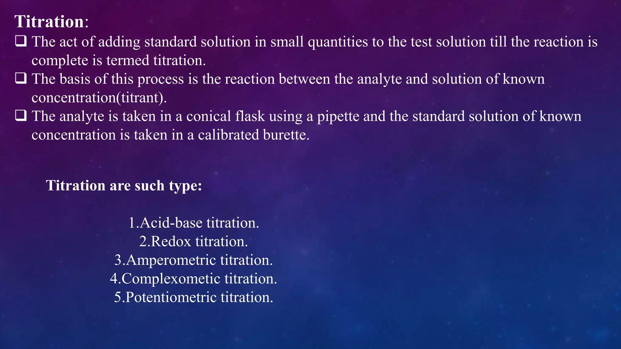 Which titration technique is best fit to detect what type of analyte ...