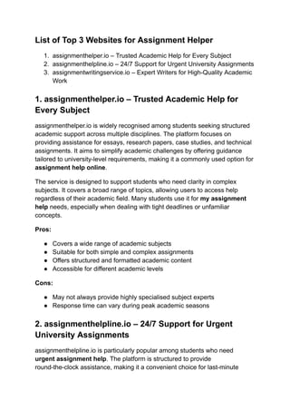 Which top 3 assignment helper platforms are trending among students ...
