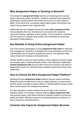 Top 3 Trusted Assignment Helper Services for Students in 2026 | PDF