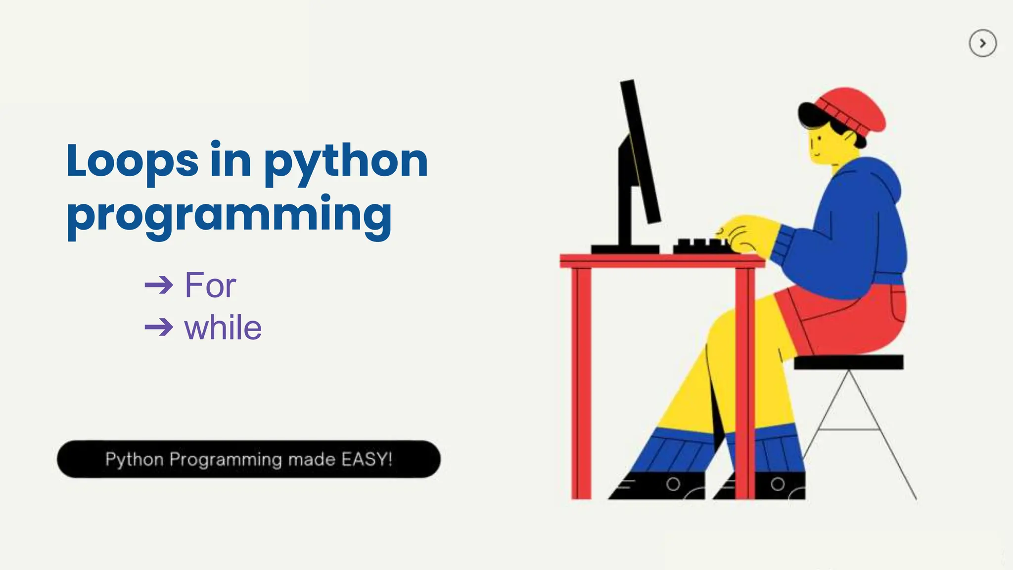 Loops in python programming ➔ For ➔ while 