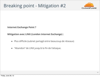 Breaking point - Mitigation #2
17
Internet Exchange Point ?
Mitigation avec LINX (London Internet Exchange) :
• Plus diﬃci...