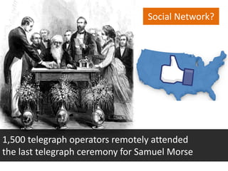 1,500 telegraph operators remotely attended
the last telegraph ceremony for Samuel Morse
Social Network?
 