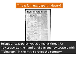 Telegraph was perceived as a major threat for
newspapers… the number of current newspapers with
“Telegraph” in their title...