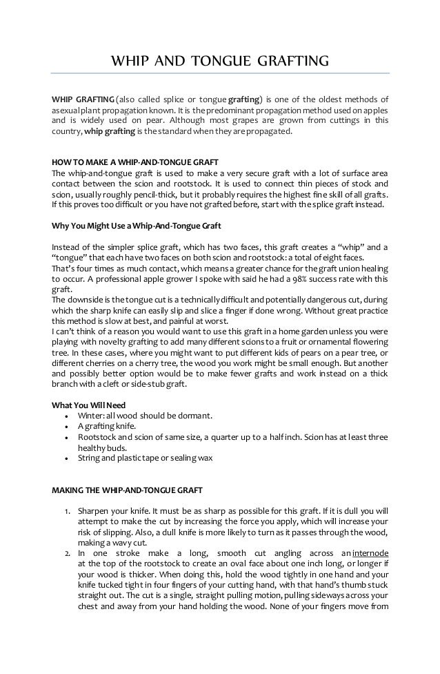 Whip and tongue grafting