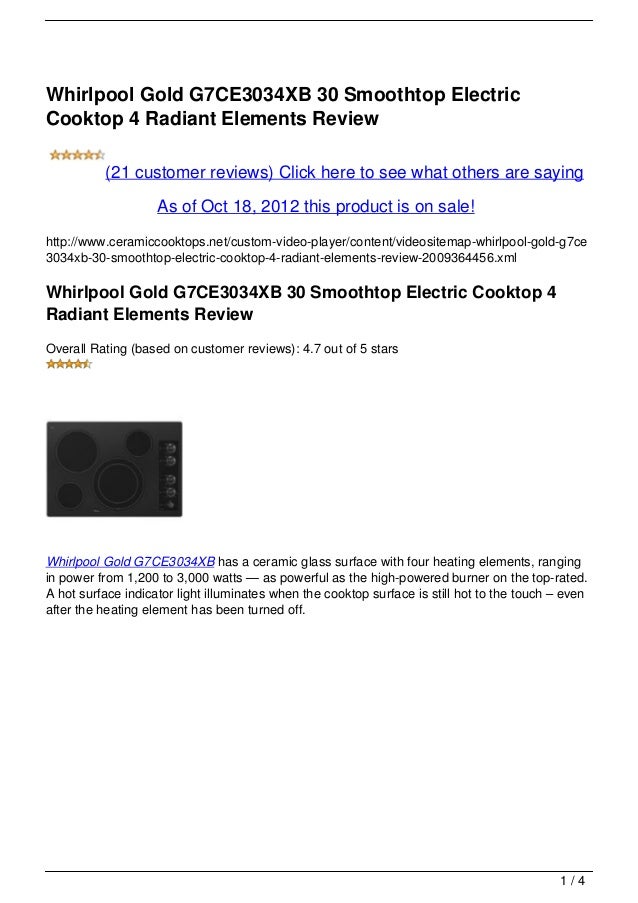 Whirlpool Gold G7ce3034xb 30 Smoothtop Electric Cooktop 4 Radiant Ele