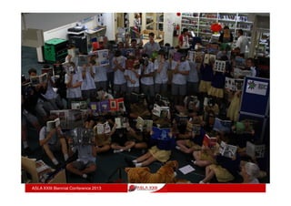 The learning power of action research in curriculum
design
ASLA XXIII Biennial Conference 2013
25
What might it look like?
An example:
ILARC - Informed Learning Action Research – Carey 2010
three groups of teachers used action research to explore the
Informed Learning model of good information practice in their
teaching areas (total 25 teachers)
individual interviews at start and end of project
five meetings of two hours over terms 2 to 4.
Even in a busy schedule, they managed to find
mutually convenient times to meet
time to read the supplied material
time to take actions and reflect
 