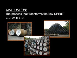 MATURATION:
The process that transforms the raw SPIRIT
into WHISKY.
 