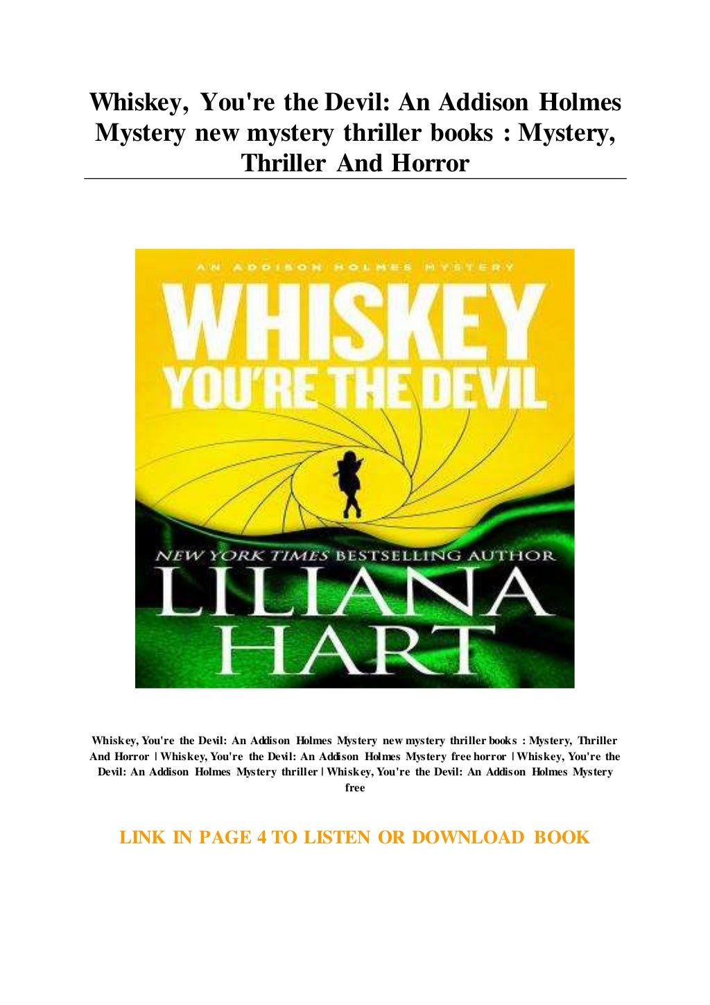 Whiskey... You're the Devil An Addison Holmes Mystery new mystery