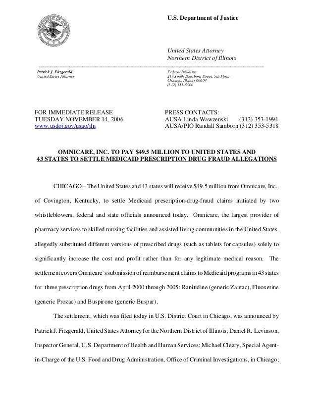 Press Release from the U.S. Dept. of Justice on Whistleblower Case Se…