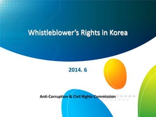 Whistleblower’s Rights in Korea
2014. 6
Anti-Corruption & Civil Rights Commission
 