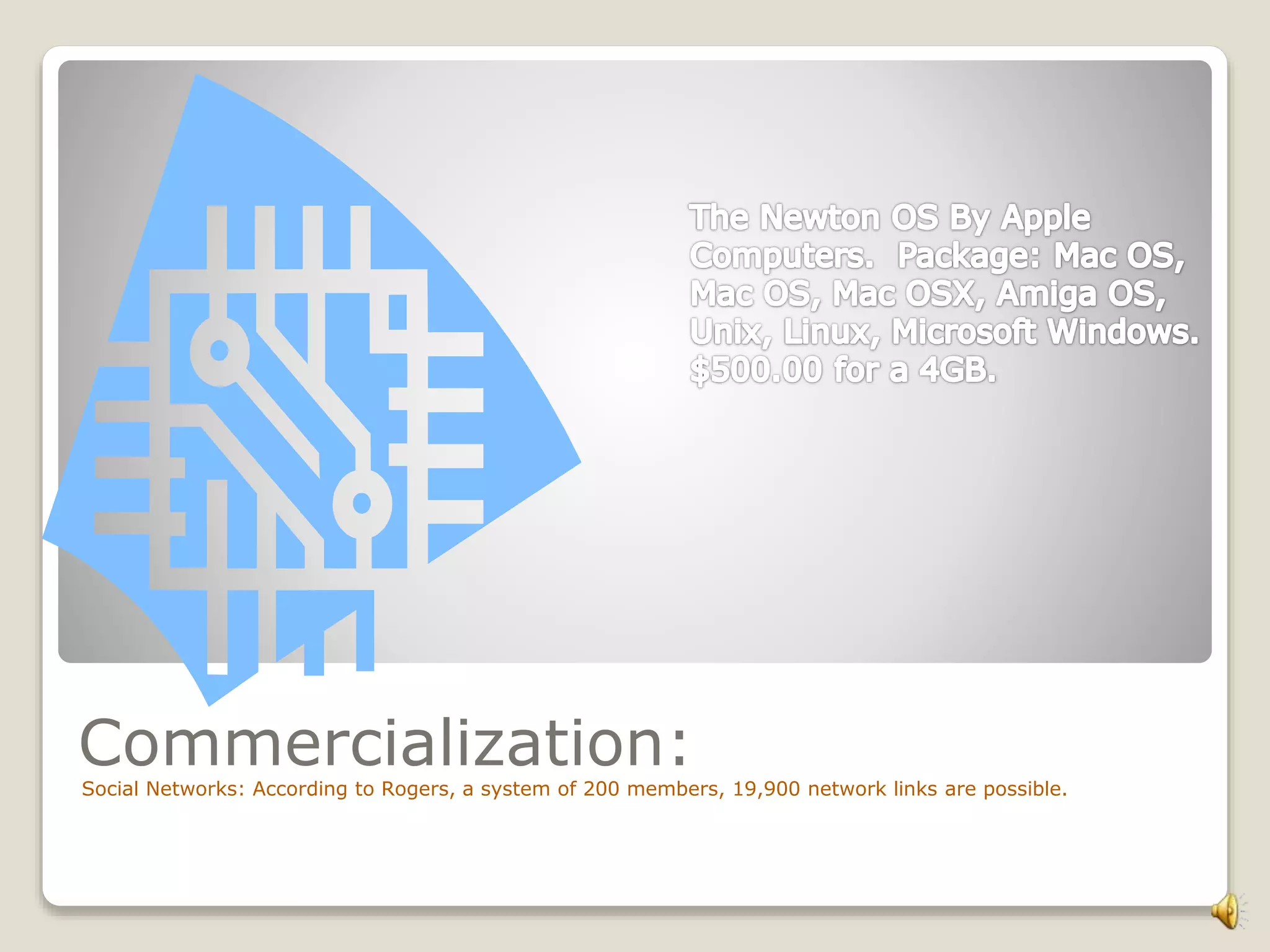 Commercialization:Social Networks: According to Rogers, a system of 200 members, 19,900 network links are possible.
 