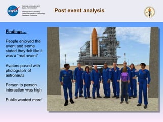 First Event – Space Shuttle LaunchSTS-118 August 9, 2007Commander Scott KellyTo Jet Burns (my Avatar)Grew into…Multicast w/NASA TV