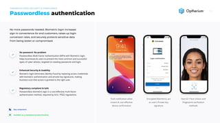 authenticationPASSWORDLESS
Enhanced data security & compliance
Available as a standalone product/module
Key component
No more passwords needed. Biometric login increases
sign-in convenience for end customers, raises up login
conversion rates, and securely protects sensitive data
from being stolen or compromised.
Passwordless Multi-Factor Authentication (MFA) with Biometric login
helps businesses & users to prevent the most common and successful
types of cyber attacks, targeted on stealing passwords and login.
No password. No problem
Biometric login eliminates identity fraud by replacing access credentials
with biometric authentication and private key signatures, making
business sure that access is granted to the right user.
Enhanced Security & Usability
Passwordless biometric login is a cost-effective multi-factor
authentication method, required by SCA / PSD2 regulations.
Regulatory compliant & Safe
Face ID / Face Unlock and
Fingerprint verification
methods
Encrypted Biometrics act
as user’s Private Key
signature
Push notification allow
instant & cost-effective
device confirmation
 