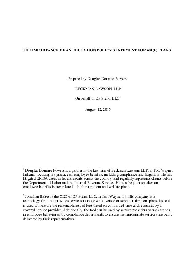 The Importance of an Educational Policy Statement for 401k ...