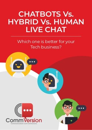 CHATBOTS Vs.
HYBRID Vs. HUMAN
LIVE CHAT
Which one is better for your
Tech business?
 