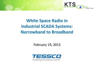 White Space Radio in
Industrial SCADA Systems:
Narrowband to Broadband

      February 19, 2013
 