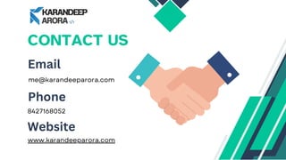 CONTACT US
Email
Phone
Website
me@karandeeparora.com
8427168052
www.karandeeparora.com
 