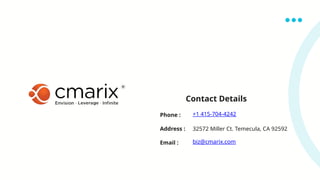 32572 Miller Ct. Temecula, CA 92592
Contact Details
Phone :
biz@cmarix.com
+1 415-704-4242
Address :
Email :
 