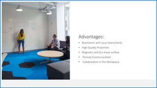 Contoso
S u i t e s
Our Promise
Lorem ipsum dolor sit amet, consectetur
adipiscing elit. Etiam aliquet eu mi quis lacinia.
Advantages:
• Brainstorm with your team/clients
• High Quality Projection
• Magnetic and Dry erase surface
• Prompt Communication
• Collaboration in the Workplace
5
 