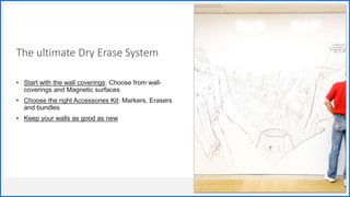 Contoso
S u i t e s
The ultimate Dry Erase System
• Start with the wall coverings: Choose from wall-
coverings and Magnetic surfaces
• Choose the right Accessories Kit: Markers, Erasers
and bundles
• Keep your walls as good as new
7
 