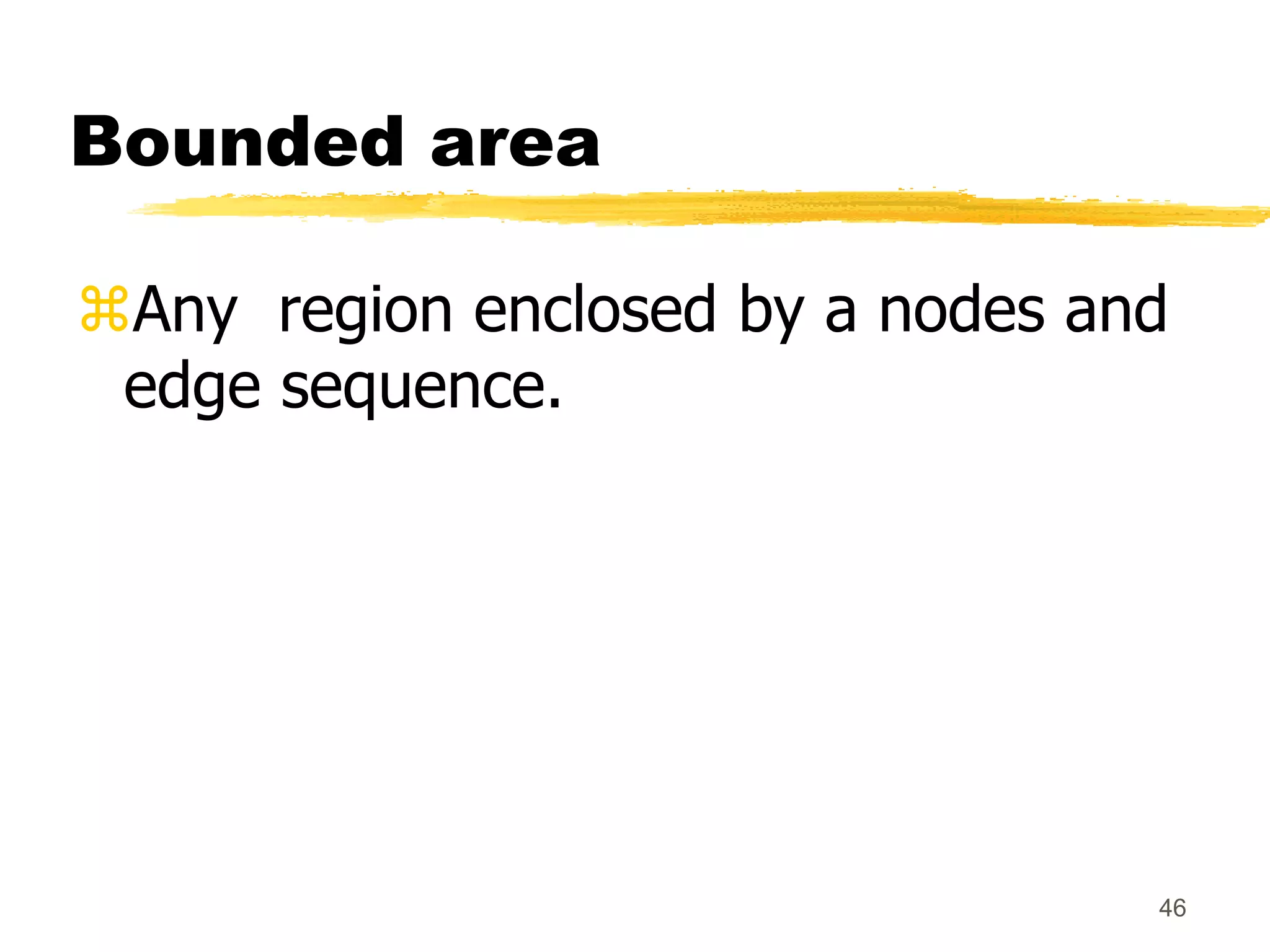 46
Bounded area
Any region enclosed by a nodes and
edge sequence.
 