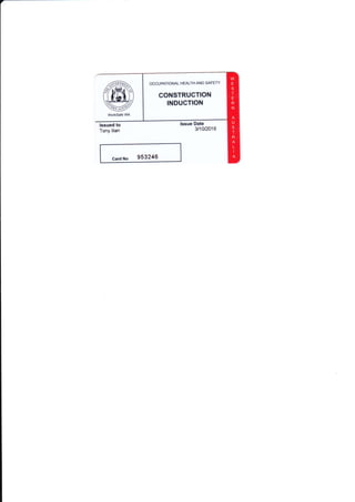 OCCUPATIONAL HEALTH AND SAFETY
CONSTRUGTION
INDUGTION
card No 953246
 