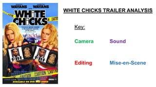 WHITE CHICKS TRAILER ANALYSIS
Key:
Camera Sound
Editing Mise-en-Scene
 