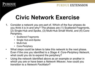 Civic Network Exercise <ul><li>Consider a network you are part of. Which of the four phases do you think it is in and why?...
