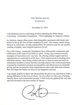 The President's Message for the White House Convening on Community Foundations