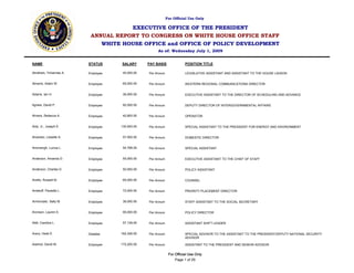 WHITE HOUSE Staff Salaries 2009