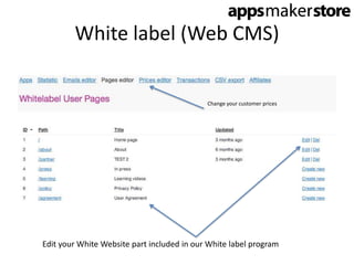 White label (Web CMS)


                                            Change your customer prices




Edit your White Websit...