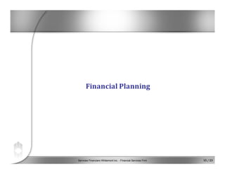 Services Financiers Whitemont inc. - Financial Services Firm 15 / 23
Financial Planning
 