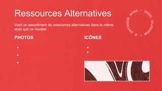 Ressources Alternatives
Voici un assortiment de ressources alternatives dans le même
style que ce modèle
PHOTOS
● Portrait of two happy mime artist in
front of red curtain
● Close up of woman playing on the
guitar
● Three friends playing guitar while
traveling by car
ICÔNES
● Icon Pack: Cultural Activities | Filled
● Icon Pack: Entertainment | Filled
 