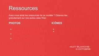 Ressources
Avez-vous aimé les ressources de ce modèle ? Obtenez-les
gratuitement sur nos autres sites Web :
PHOTOS
● Male mime artist holding clapperboard
in front of female mime artist
● Long hair guitar guy and vocalist duet
singing
● Three smiley friends playing guitar
while traveling by car
ICÔNES
● Pack de iconos: Scenic arts | Filled
● Icon Pack: France | Filled
 