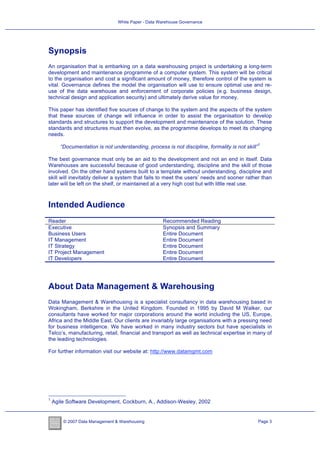 White Paper - Data Warehouse Governance | PDF