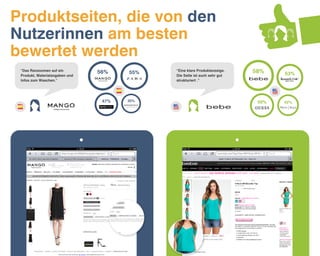 Produktseiten, die von den
Nutzerinnen am besten
bewertet werden
“Das Ranzoomen auf ein
Produkt, Materialangaben und
Infos zum Waschen.”

56%

47%

55%

35%

“Eine klare Produktanzeige.
Die Seite ist auch sehr gut
strukturiert .”

58%

50%

53%

42%

49

 