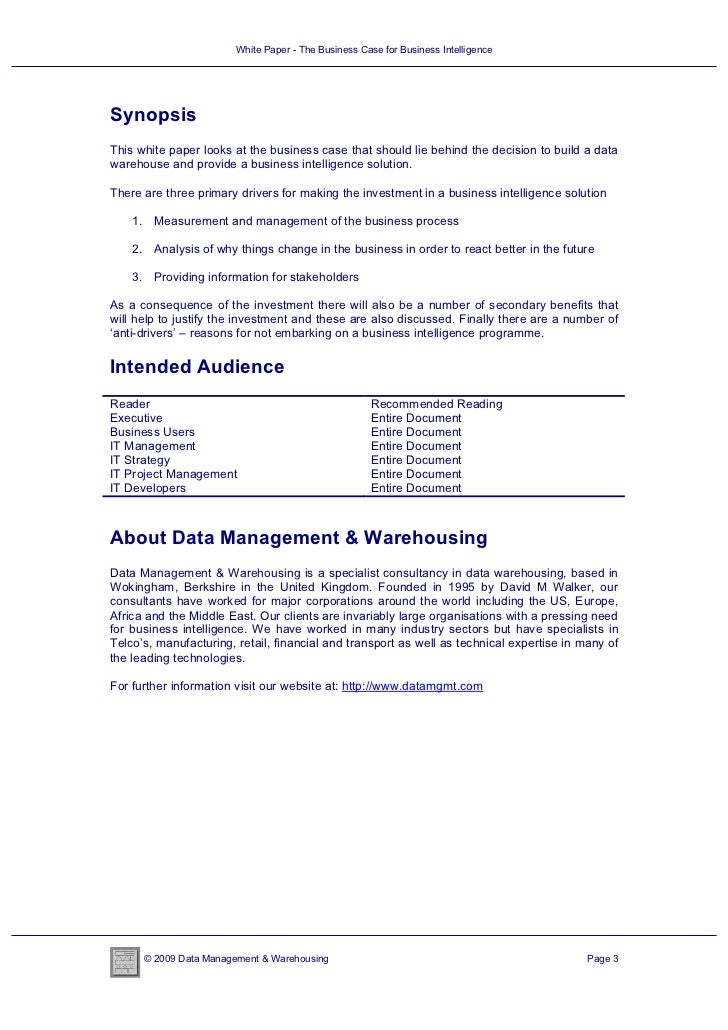 White Paper The Business Case For Business Intelligence