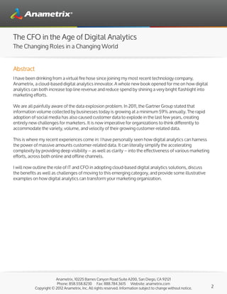The CFO in the Age of Digital Analytics