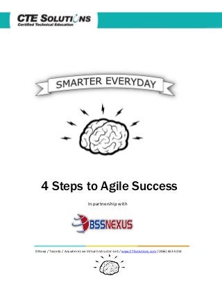 4 Steps to Agile Success
In partnership with

Ottawa / Toronto / Anywhere Live Virtual Instructor-Led / www.CTEsolutions.com / (866) 653-5353

 