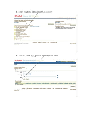2. Select Functional Administrator Responsibility
3. From the Grants page, press on the Create Grant button
 