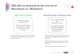 Will iOS vs Android be the revival of
 Macintosh vs. Windows?

       Apple: control and decide                    Microso...