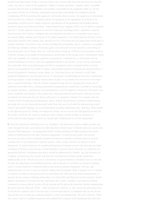 unauthorized interception of data o Securely remove any sensitive data that does traversing the network
cables. not need to reside on the equipment.• Ability to monitor and detect variation o Have reasonable
assurance that the party in temperature and humidity responsible for the equipment while it is off site
associated with the use of Heating, understands and accepts responsibility for Ventilation and Air
Conditioning (HVAC) protecting the equipment, information about systems. the equipment or information
stored on the• Use of industry standard methods for equipment at the appropriate level based on the
maintaining consistent power supply sensitivity classification of the equipment and including backup
generators and/or associated information. Uninterrupted Power Supplies (UPS).• Use of industry standard
network 7. Secure disposal, removal, or reuse of components including routers, equipment: Agencies
must document and switches, intelligent hubs and implement procedures to reasonably ensure secure
associated cabling. handling and disposal of IT-related equipment,• Use of leak detection devices (water).
particularly hardware that contains data classified as• Use of fire detection and suppression having high or
medium sensitivity. Procedures must, devices including fire extinguishers and at a minimum, accomplish
the following: sprinkler systems.• Protection against environmental • Secure removal or overwriting of
licensed hazards such as floods, fires, etc. software prior to disposal. • Effective and permanent removal
of theAny changes to the deployed environmental contents/data on the storage device ofsafeguards which
affect the availability of computing equipment using industry standardassets or information must be
reported techniques or tools to make the originalimmediately to the business owner, service information
non-retrievable. Note: Using themanager and ISO or management team as standard delete or format
function is anrequired by Secretariat or Agency unacceptable method of achieving this goal.procedures. •
Ensure all equipment containing storage media, e.g., fixed hard drives are checked to verify that6.
Equipment Maintenance: any licensed software or information classifiedAgencies must have maintenance
as having medium or high sensitivity areprocedures in place to accomplish the removed or overwritten
prior to disposal.following: • Specify whether damaged storage devices,• Keeping all systems and IT
equipment particularly those containing information maintained and updated per classified as having high
or medium sensitivity, manufacturer recommendations to must be repaired or destroyed. Procedures may
ensure availability and integrity of the require that a risk assessment be performed to data and services
provided by the determine how the device will need to be equipment. handled. For example, does the
content of the• Ensuring that all maintenance, device indicate that the device should be troubleshooting
and repair services are physically destroyed rather than sent out for provided by authorized personnel.
repair or discarded?• Keeping current documentation including maintenance logs, fault logs, What should
be the high-level goals for making sure diagnostic details, service records and that physical security for
the facility is built into the corrective measures taken. designs, instead of being an expensive or
ineffectual• Ensuring adequate controls are afterthought? implemented for off-site equipment8
9. From the moment an individual arrives on compliance with department policies andthe grounds and
walks through the doors, procedures.the following items should be part of afacility physical security best
practices Policiesprogram. An organization should consider including the following physical security
policies in thePhysical Security Best Practices organization’s overall security policy:This section
discusses our ideas on best in Identify unauthorized hardware attached to theclass physical security
concepts that we use department computer system—make routine checksin our analysis of each
department. of system hardware for unauthorized hardware.Computer systems and networks are Limit
installation of hardware and software ownedvulnerable to physical attack; therefore, by employees on
department desktop workstations.procedures should be implemented to Identify, tag, and inventory all
computer systemensure that systems and networks are hardware. Conduct regular inspections
andphysically secure. Physical access to a inventories of system hardware. Conductsystem or network
provides the opportunity unscheduled inspections and inventories of systemfor an intruder to damage,
steal, or corrupt hardware. Implement policies that instructcomputer equipment, software, and
employees/users on how to react to intruders andpersonal information. When computer how to respond
to incidents in which an intrusionsystems are networked with other has been detected.departments or
agencies for the purpose ofsharing information, it is critical that each Physical security practices should
address threatsparty to the network take appropriate due to theft, vandalism, and malicious internal
ormeasures to ensure that its system will not external staff.be physically breached, therebycompromising
the entire network. Physical • Theft—Theft of hardware, software, or data cansecurity procedures may
be the least be expensive due to the necessity to restore lostexpensive to implement but can also be the
data and the cost of replacing equipment andmost costly if not implemented. The most software. Theft
also causes a loss of confidenceexpensive and sophisticated computer in the department that may have
 