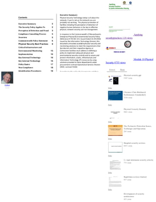 Applying
securitypractices 114 views
Module 10 Physical
Security 4755 views
Follow
Physical security.ppt
5387 views
Like
Chemsec Cfats Riskbased
Performance Standards[1]
3558 views
Like
Physical Security Domain
9461 views
Like
The Perimeter Protection Issues,
Technique and Operation
283 views
Like
Hospital security services
6831 views
Like
1. c tpat minimum security criteria
775 views
Like
Rapid data services limited
937 views
Like
Development of security
architecture
455 views
Related More
 