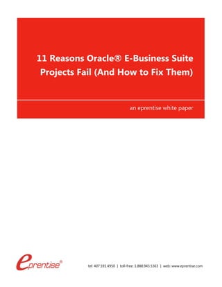 tel: 407.591.4950 | toll-free: 1.888.943.5363 | web: www.eprentise.com
11 Reasons Oracle® E-Business Suite
Projects Fail (And How to Fix Them)
an eprentise white paper
 