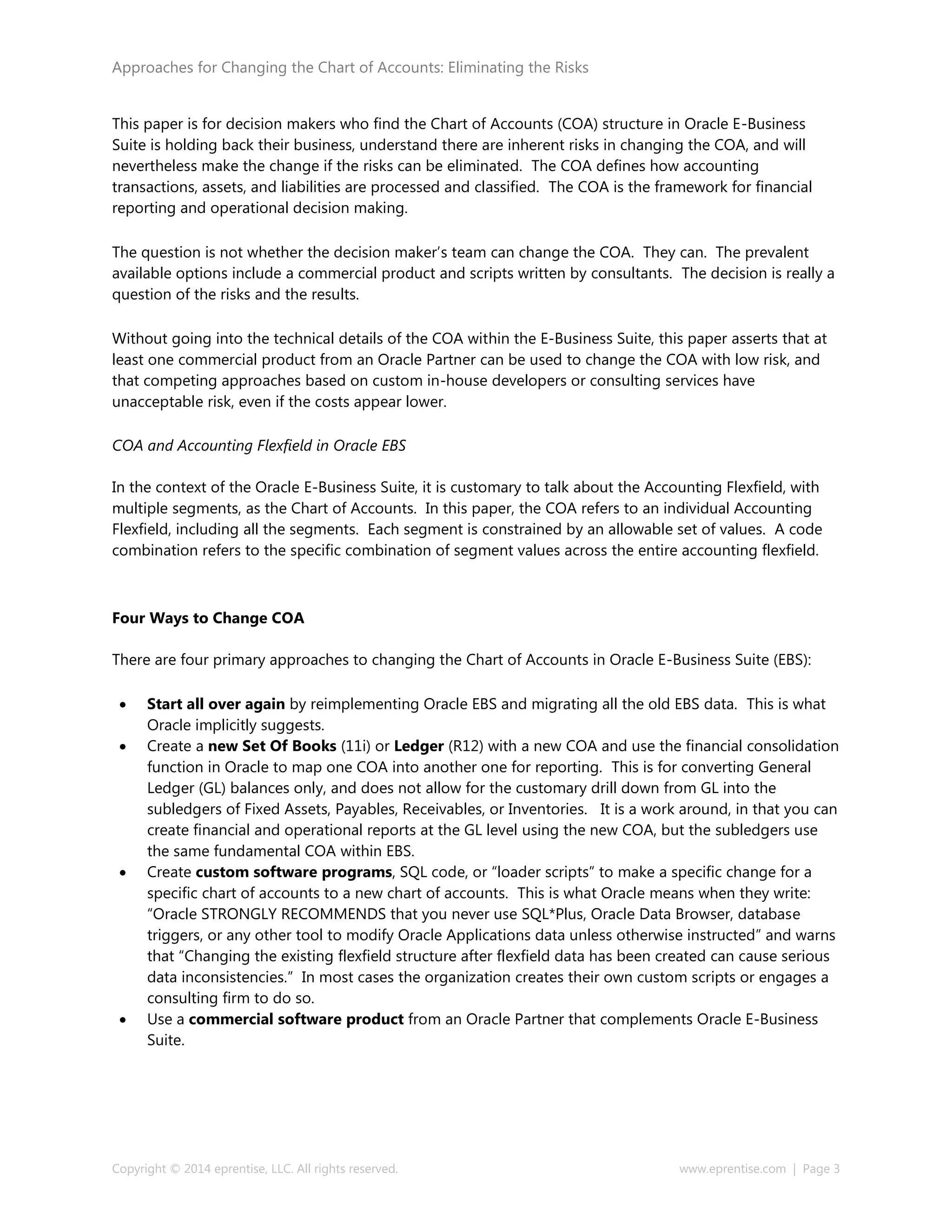 Approaches for Changing the Chart of Accounts - Eliminating the Risk ...